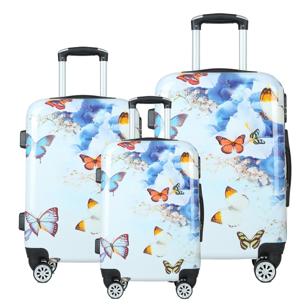 Fashion hard shell butterfly design luggage set – a stylish and durable travel suitcase with a telescopic handle