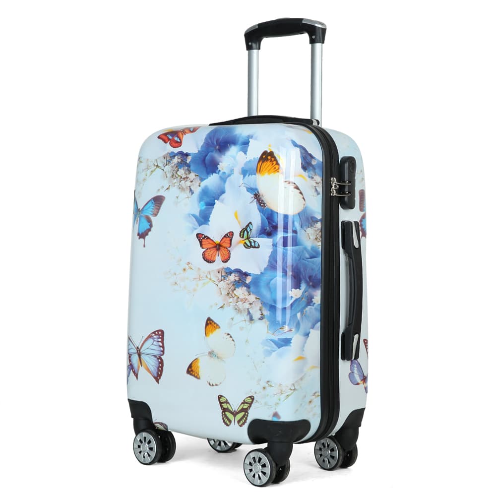 Fashion hard shell butterfly design luggage set – a stylish and durable travel suitcase with a telescopic handle
