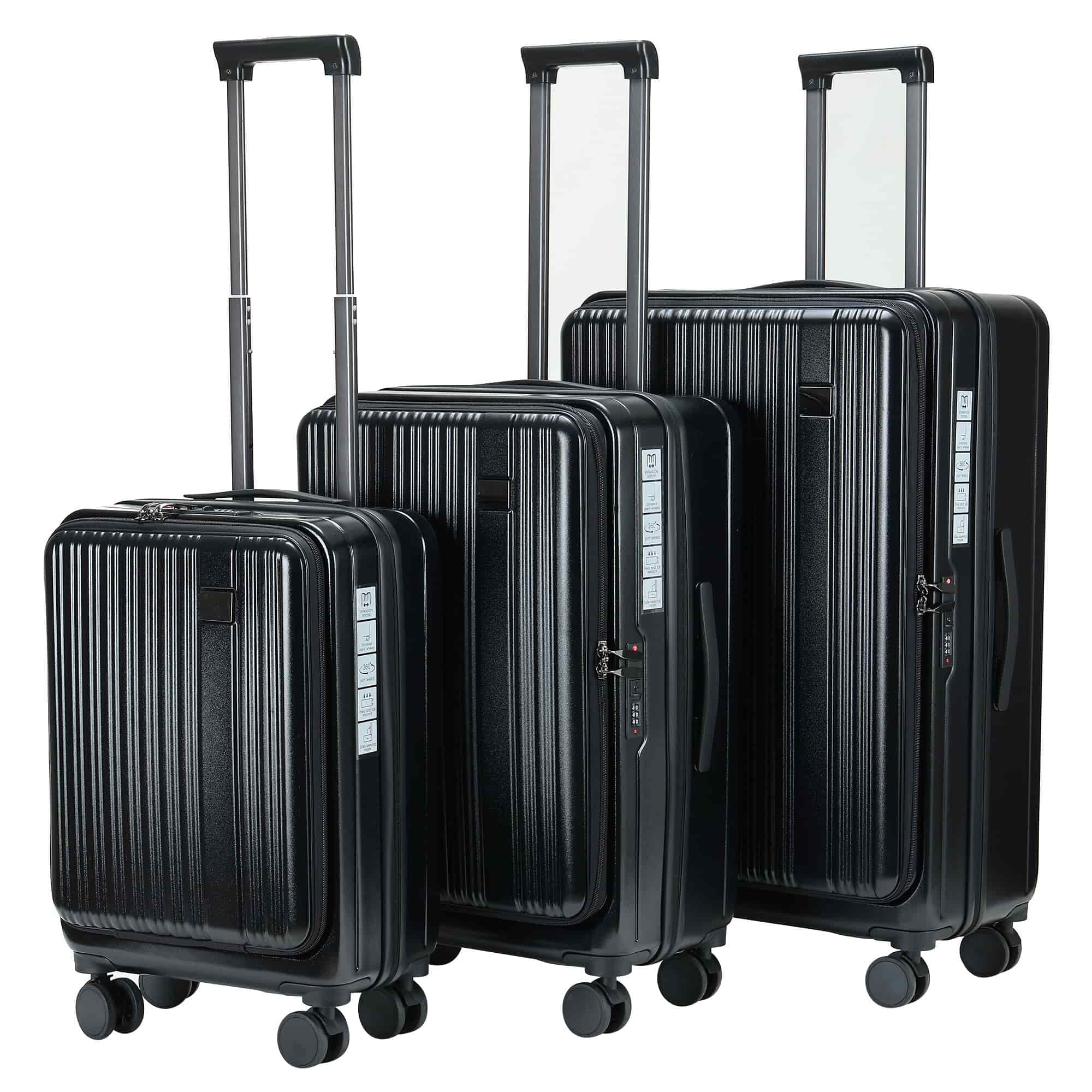 20.25.29 inch travel case – black+PC material | suitable for short/long distance travel | scratch resistant and wear-resistant design