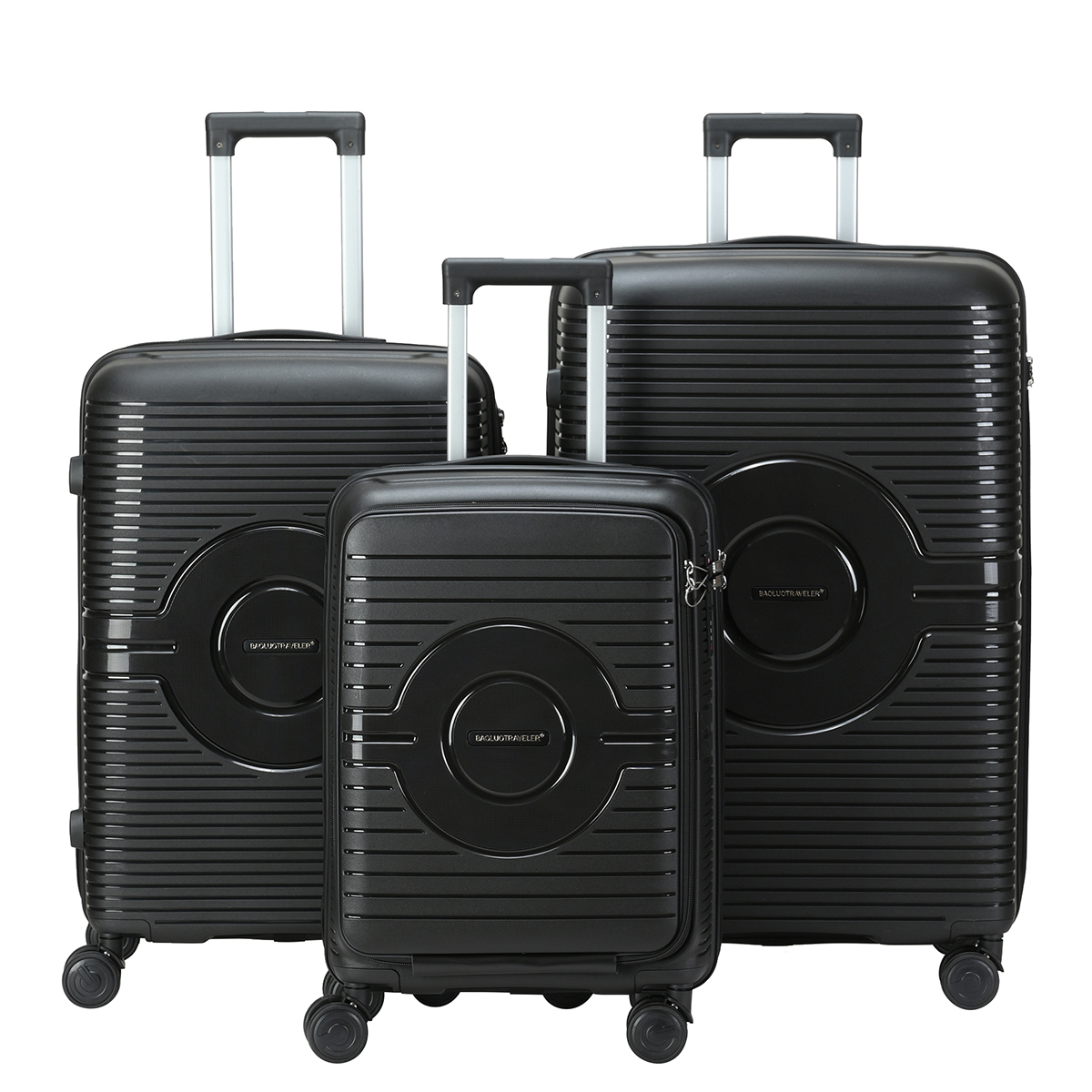 20”24”28” Pp Luggage Set With Front Opening Pocket And Computer Compartment Zipper Luggage Set