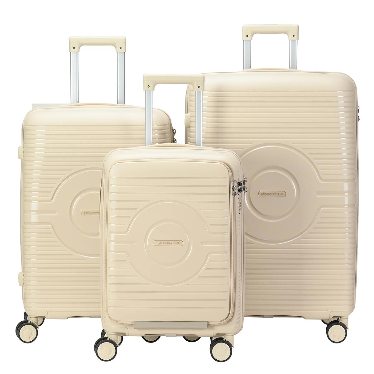 20”24”28” Pp Luggage Set With Front Opening Pocket And Computer Compartment Zipper Luggage Set