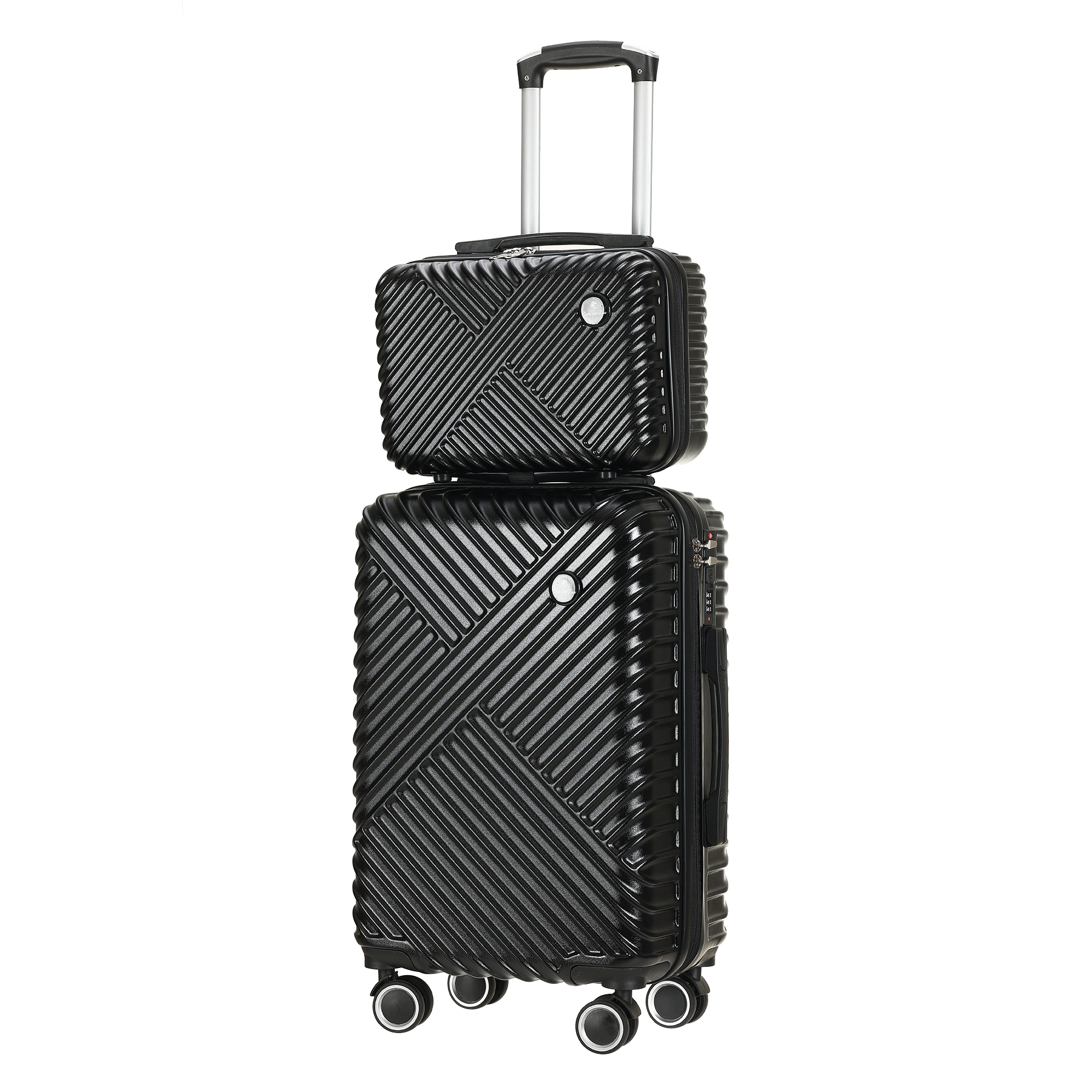 Portable black travel case with makeup bag | Advanced PC material | Password lock | Waterproof and scratch resistant | Suitable for business and vacation travel